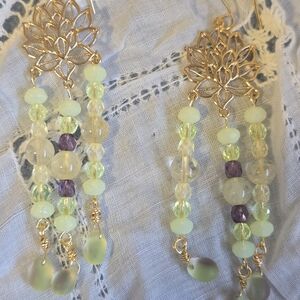 Gold and Purple Floral Dangle Earrings